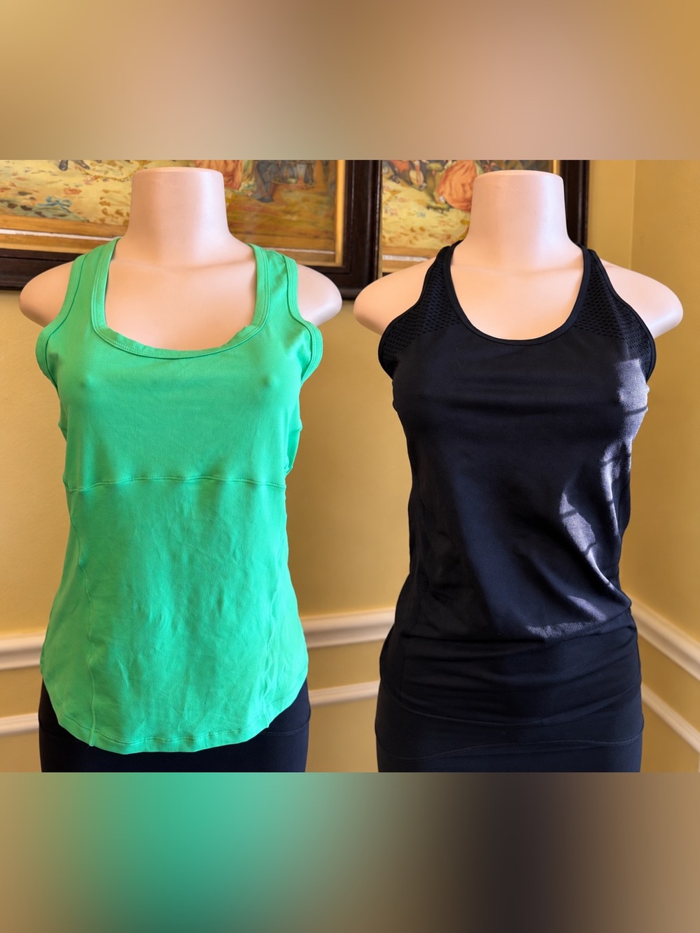 Fabletics Mint Green Scoop Neck Athletic Tank and Black Textured Racerback Tank